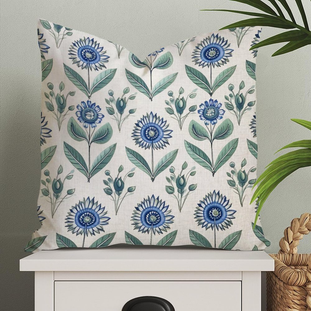 MangGou Blue Lotus Blue and White Euro Sham Pillow Covers Chinoiserie Style Pillow Case Asian Throw Pillow Cushion Cover 26x26in Farmhouse Pillowcase Home Decor for Couch Bedroom Living Room