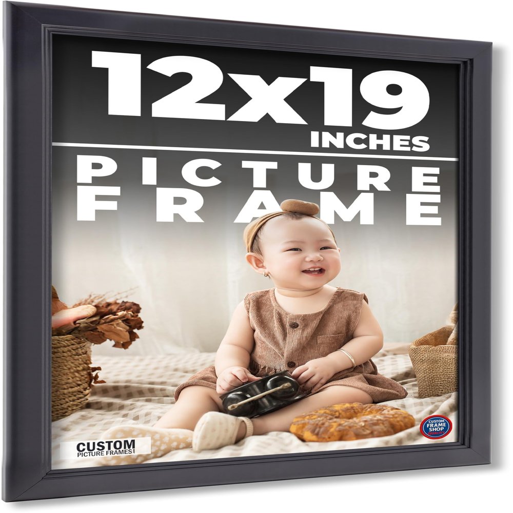 12x19 Frame Black Passaggi Solid Wood Picture Frame Width 1.5 Inches | Interior Depth 0.5 Inches | Passaggi Nero Modern Photo Frame Complete with UV Acrylic, Foam Board Backing & Hanging Hardware