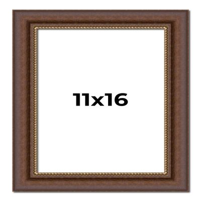 11x16 Frame Brown Beaded Copper Solid Wood Picture Frame Width 2 Inches | Interior Frame Depth 0.5 Inches | Marron Photo Frame | Complete with UV Acrylic, Foam Board Backing & Hanging Hardware