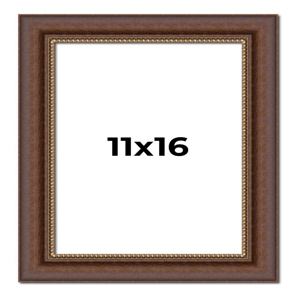 11x16 Frame Brown Beaded Copper Solid Wood Picture Frame Width 2 Inches | Interior Frame Depth 0.5 Inches | Marron Photo Frame | Complete with UV Acrylic, Foam Board Backing & Hanging Hardware