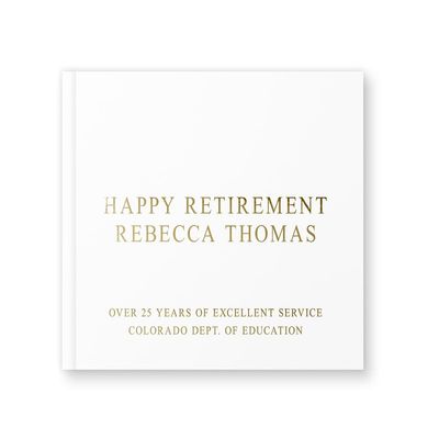 Retirement Guest Book for Leaving Party Gift Idea, Custom Well Wishes for Happy Retirement Guestbook with Foil - White Gold (9x6)
