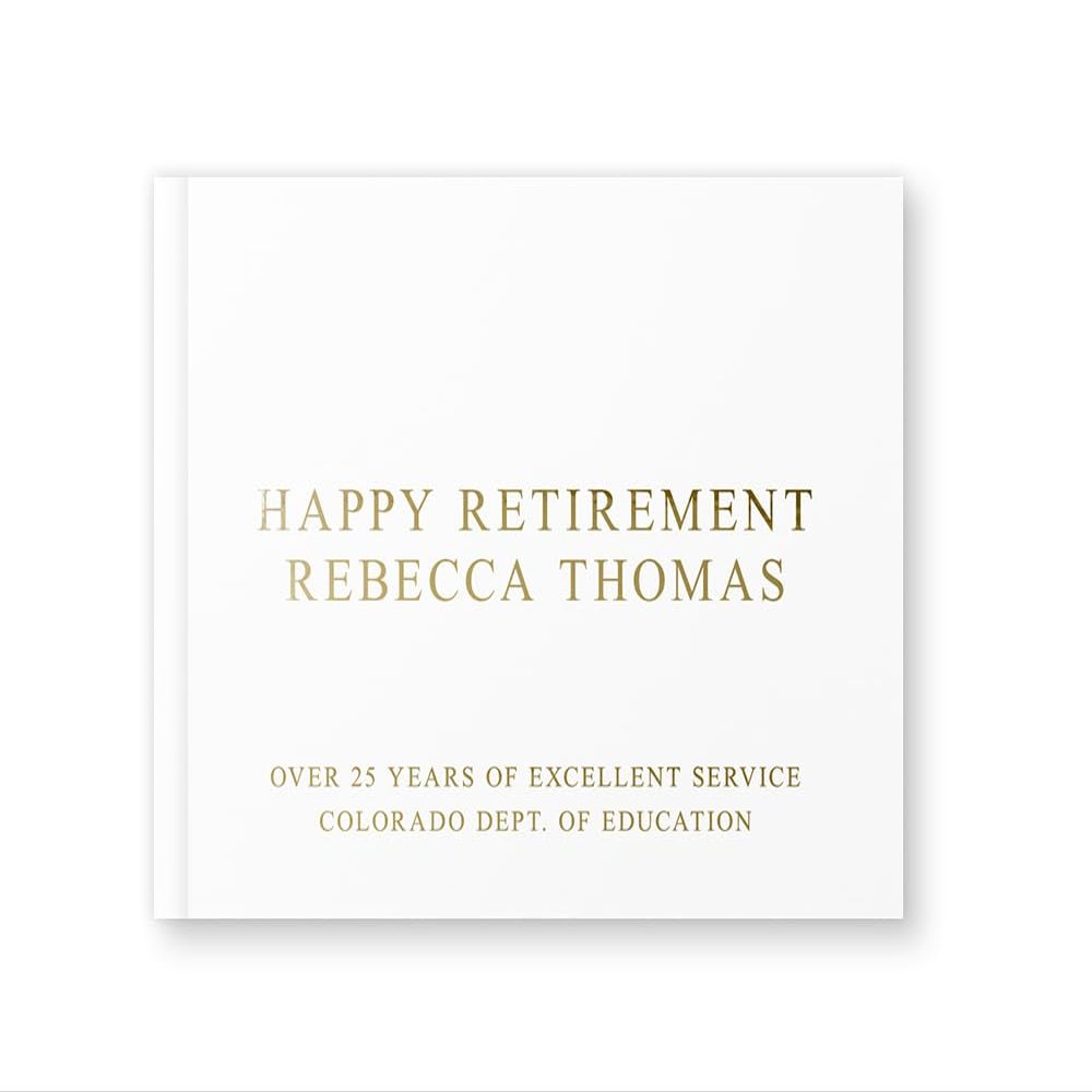Retirement Guest Book for Leaving Party Gift Idea, Custom Well Wishes for Happy Retirement Guestbook with Foil - White Gold (9x6)