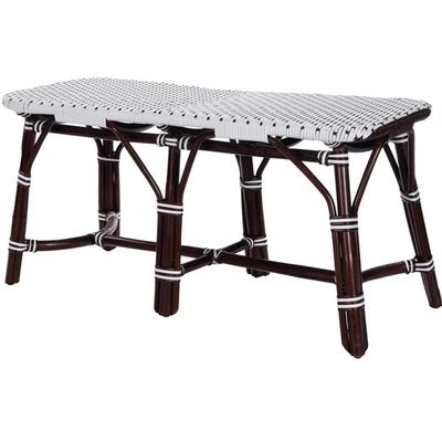 BOWERY HILL Transitional Rattan Weave Bench in Dark Brown Finish