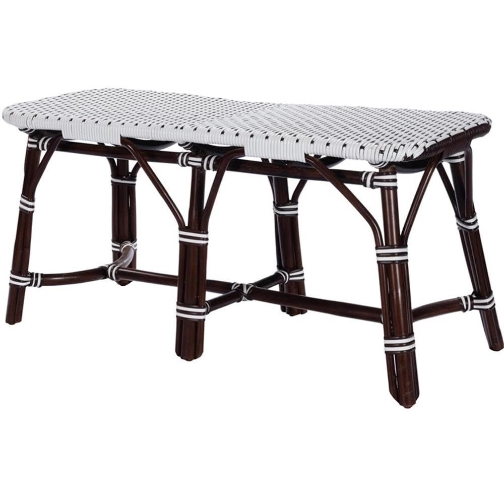 BOWERY HILL Transitional Rattan Weave Bench in Dark Brown Finish