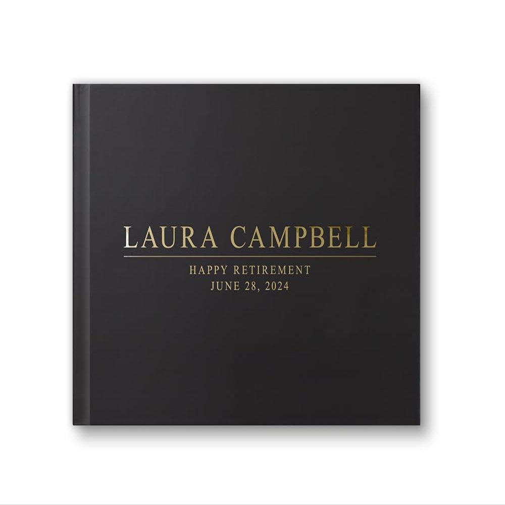Retirement Guest Book Party Ideas, Custom Retirement Book Gift for Retirement Album, Leaving Gift with Foil - Black Gold (12x12)