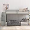 Royard Oaktree Twin Over Twin Floor Bunk Bed Wood Bunk Bed Frame with Storage Ladder and Guardrails, Gray view 4