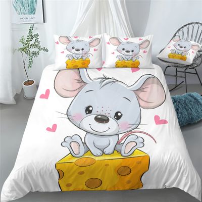 REALIN Rats Animal Print Duvet Cover Set Cute Mice Stamp Bedding Girl Boy Kids Bed Sets 2/3/4PCS Quilt Covers/Sheets/Pillow Shams,Twin/Full/Queen/King (C,Queen-228x228cm-4PCS)
