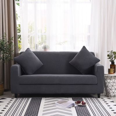 IMYOGI High Stretch Sofa Covers Solid Color Modern Style Sofa Cover Stylish Jacquard Couch Covers High Stretch Sofa Slipcovers Machine Washable for Living Room -Grey-2 Seater(145-185cm)