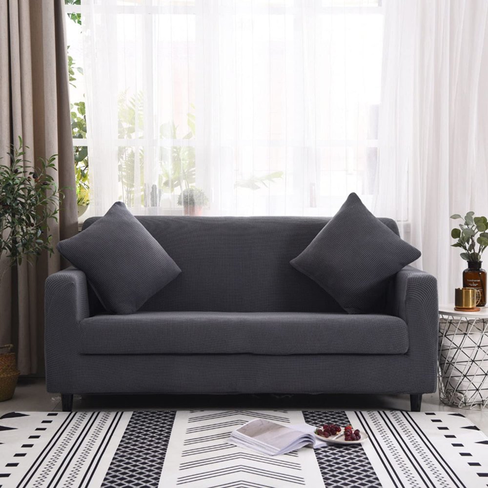 IMYOGI High Stretch Sofa Covers Solid Color Modern Style Sofa Cover Stylish Jacquard Couch Covers High Stretch Sofa Slipcovers Machine Washable for Living Room -Grey-2 Seater(145-185cm)