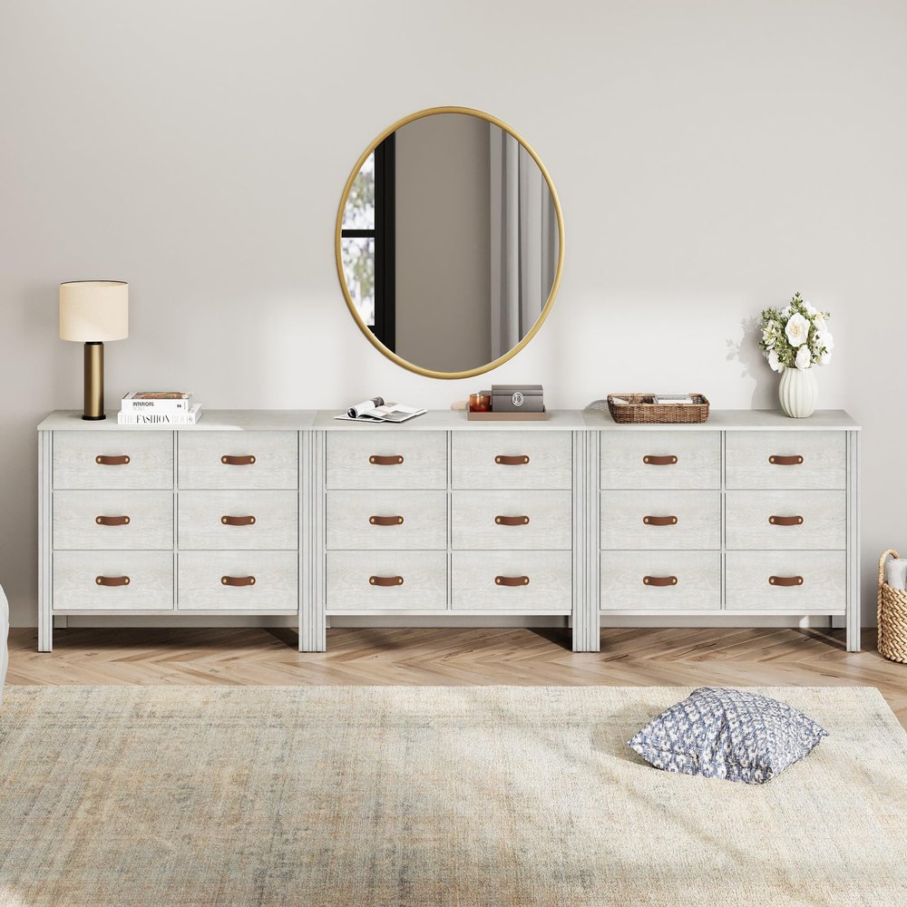 WAMPAT White Long Dresser for Bedroom, Wood Large Dresser with 18 Drawers, Kids Dressers & Chest of Drawers, 3-in-1 Classic Storage Cabinet Organizer for Closet, Living Room, Hallway