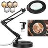 12X Magnifying Glass with Light, Krstlv Upgrade Button 5 Color Modes Stepless Dimmable 2-in-1 LED Lighted Desk Lamp & Clamp, Hands Free Magnifier with Light and Stand for Craft Hobby Repair Close Work view 1