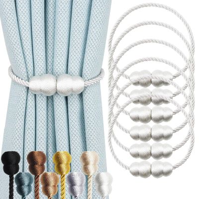 Hangtty Magnetic Curtain Tiebacks 6 Pack Rope Decorative Curtain Tie Backs Elegant Curtain Holders for Drapes Outdoor Window Treatment Holdbacks, White
