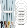 Hangtty Magnetic Curtain Tiebacks 6 Pack Rope Decorative Curtain Tie Backs Elegant Curtain Holders for Drapes Outdoor Window Treatment Holdbacks, White view 1