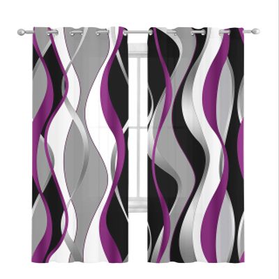 Abstract Purple Sheer Curtains 39 Inch Length 2 Panels Set Curtain Drapes for Kitchen,Bedroom,Living Room,Hallway,Sliding Door,Bathroom Window Panel,Black Grey White Modern Abstract Stripes 55x39