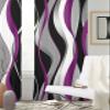 Abstract Purple Sheer Curtains 39 Inch Length 2 Panels Set Curtain Drapes for Kitchen,Bedroom,Living Room,Hallway,Sliding Door,Bathroom Window Panel,Black Grey White Modern Abstract Stripes 55x39 view 3