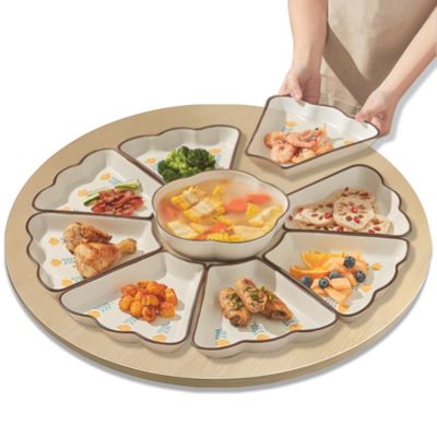 360 Rotating Round Lazy Susan Turntable,  20 24 28 32 36 39 Inches Large Wooden Rotating Serving Tray, Tabletop Service Plate For Restaurants Hotels Kitchens Homes