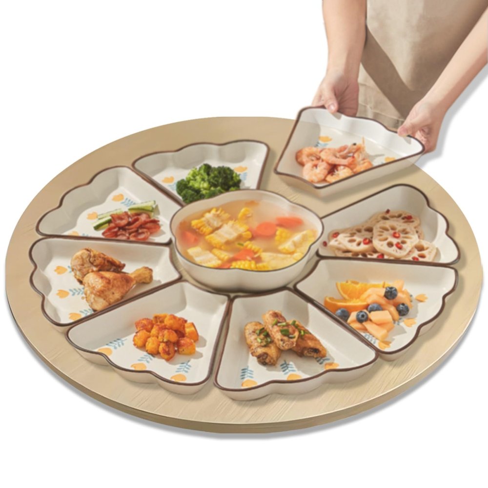 360 Rotating Round Lazy Susan Turntable,  20 24 28 32 36 39 Inches Large Wooden Rotating Serving Tray, Tabletop Service Plate For Restaurants Hotels Kitchens Homes
