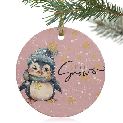 Christmas Penguins Ornament Thanksgiving Christmas Ornaments,Personalized Pendant for Halloween Xmas Thanks Day Indoor Outdoor Home Decor,Women/Men Gifts Decoration,Winter Gold Snowflake Blush Pink