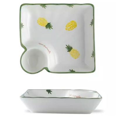 7.4in Japanese Style Dumpling Plates Farmhouse Divided Plate Ceramic Dinner Plate with 2 Compartments Small Sectional Plate (Color : C, Size : 1Pc)