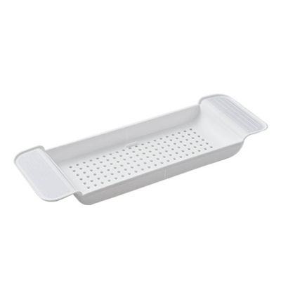HERCHR Expandable Drain Bath Shelf Caddy Tray, Adjustable Bathtub Caddy Tray Simple Stylish Multifunctional Bathtub Storage Rack for Phone Towel Book Wine(White)