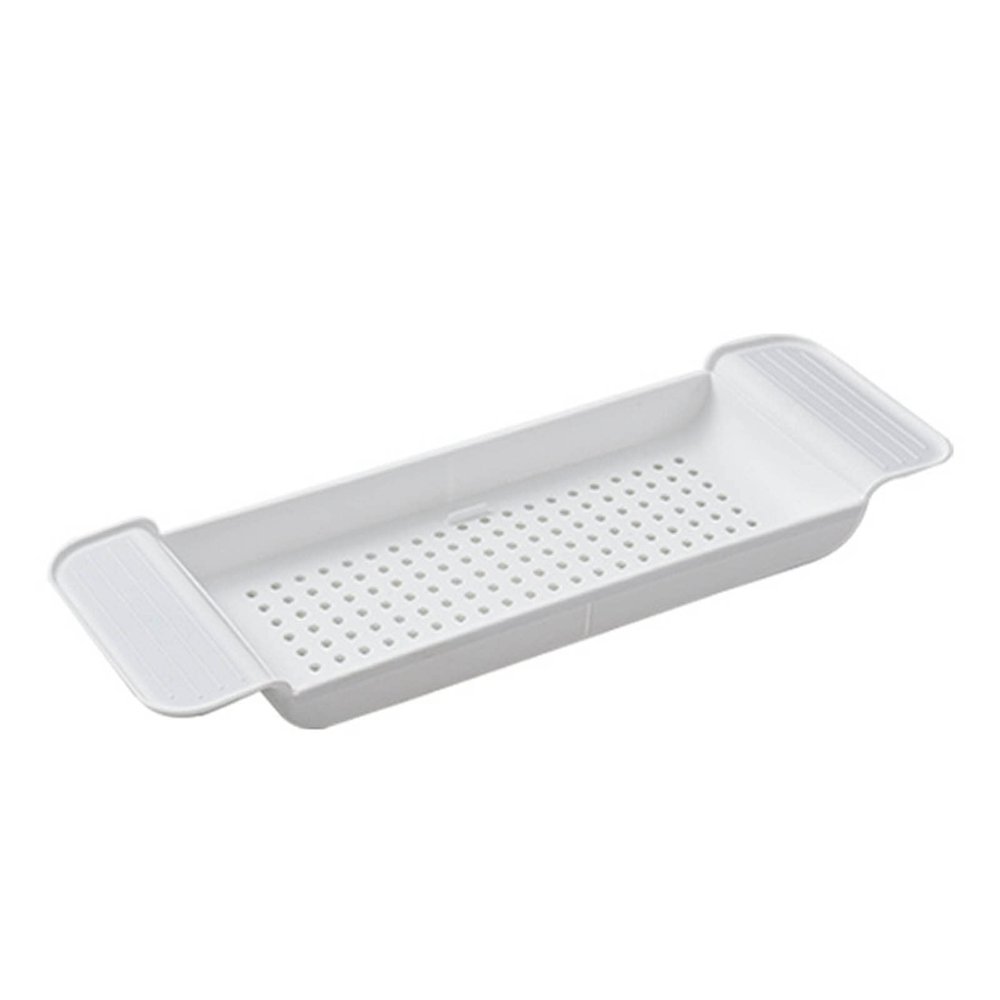 HERCHR Expandable Drain Bath Shelf Caddy Tray, Adjustable Bathtub Caddy Tray Simple Stylish Multifunctional Bathtub Storage Rack for Phone Towel Book Wine(White)