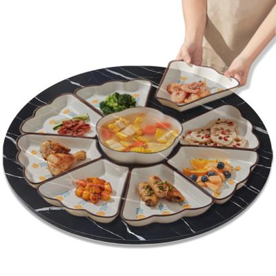 360 Rotating Round Lazy Susan Turntable,  20 24 28 32 36 39 Inches Large Wooden Rotating Serving Tray, Tabletop Service Plate For Restaurants Hotels Kitchens Homes