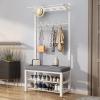 ELZEM Entryway Coat Rack Shoe Bench 3 in 1 Hall Tree Storage Bench, Industrial Coat Tree with Coat Rack for Hallway Bedroom, Metal Shoe and Coat Rack with Shelf and Hooks White,60 view 1
