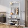 ELZEM Entryway Coat Rack Shoe Bench 3 in 1 Hall Tree Storage Bench, Industrial Coat Tree with Coat Rack for Hallway Bedroom, Metal Shoe and Coat Rack with Shelf and Hooks White,60 view 2