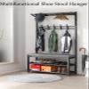 ELZEM Entryway Coat Rack Shoe Bench 3 in 1 Hall Tree Storage Bench, Industrial Coat Tree with Coat Rack for Hallway Bedroom, Metal Shoe and Coat Rack with Shelf and Hooks White,60 view 4