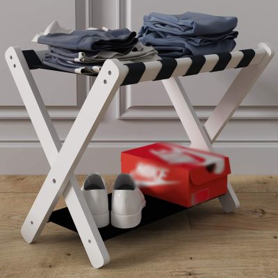 Katzowen Luggage Rack Hotel Suitcase Stand Hotel Luggage Rack, Solid Wood Portable Folding Rack, Luggage Storage Rack, for Hotel Rooms (Color : White, Size : 70x43x50cm)
