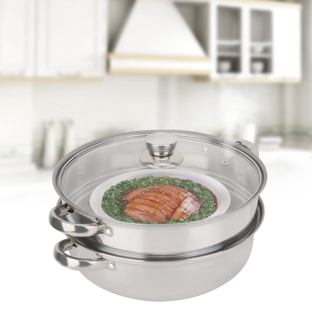 Steamer Stainless Steel Cookware 27cm/11in 2-Layer Steamer Pot Cooker Double Boiler Soup Steaming Pot