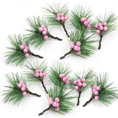 TITA-DONG 12Pcs Artificial Christmas Mini Pine Picks, Simulation Christmas Wreath Picks with Fake Red Berries, Bouquets Garland Wreath Arrangements Crafts(#6)