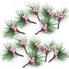 TITA-DONG 12Pcs Artificial Christmas Mini Pine Picks, Simulation Christmas Wreath Picks with Fake Red Berries, Bouquets Garland Wreath Arrangements Crafts(#6) view 1