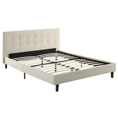 Pemberly Row Modern/Contemporary Tufted Full Platform Bed in Beige