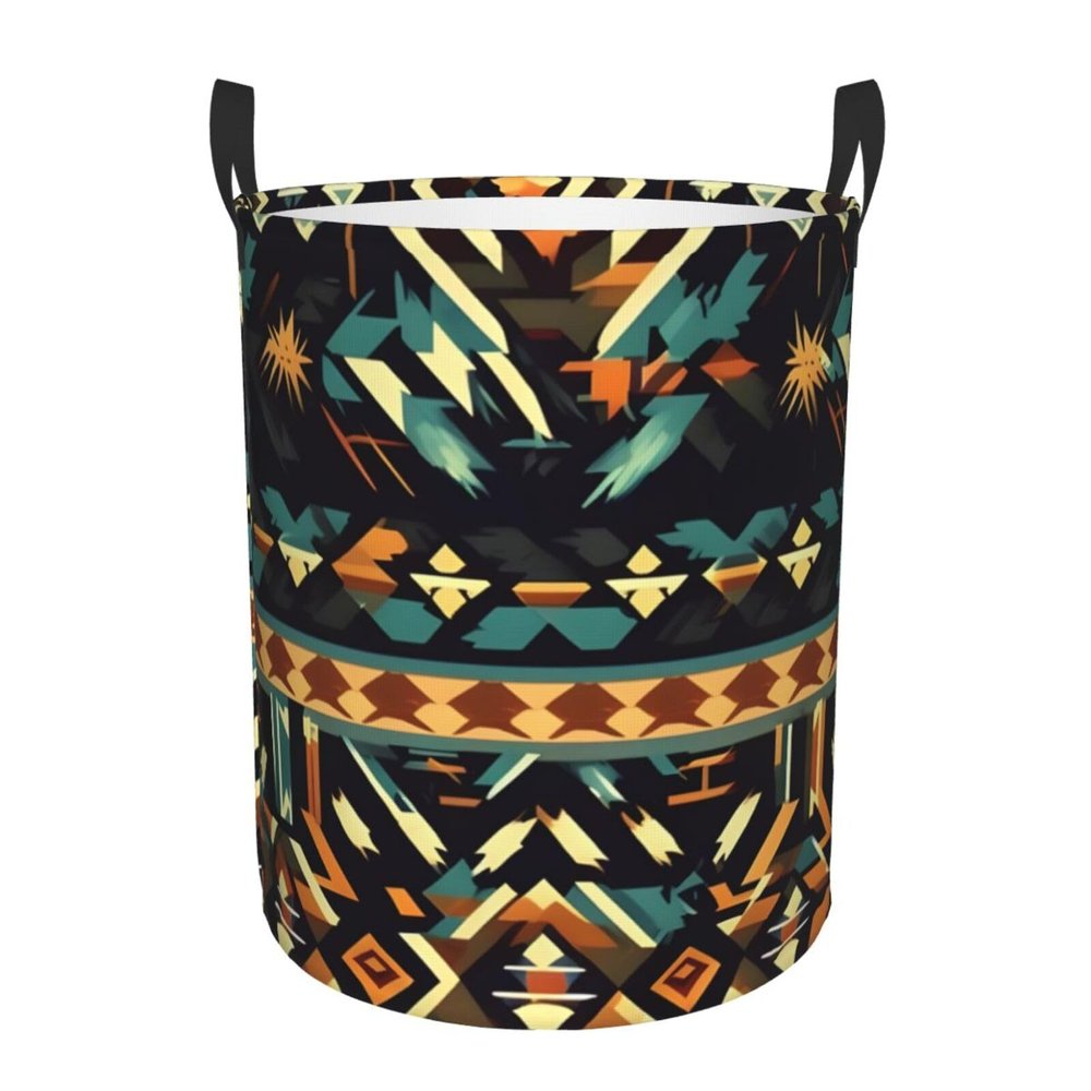 Native American Patterns Print Circular Protable Storage Bin,Basket For Laundry Hamper With Handles Bedroom Clothes