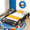 JIVOIT Full Size Car-Shaped Platform Bed with Wheels, Wood Platform Bed Frame with Storage and Wood Slat Support, Low Floor Bed Platform Bed, No Box Spring Needed (Black+Yellow, Full Size) view 3