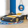 JIVOIT Full Size Car-Shaped Platform Bed with Wheels, Wood Platform Bed Frame with Storage and Wood Slat Support, Low Floor Bed Platform Bed, No Box Spring Needed (Black+Yellow, Full Size) view 4