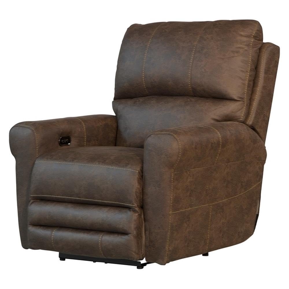 BOWERY HILL Power Wall Hugger Recliner in Brown Polyester Fabric