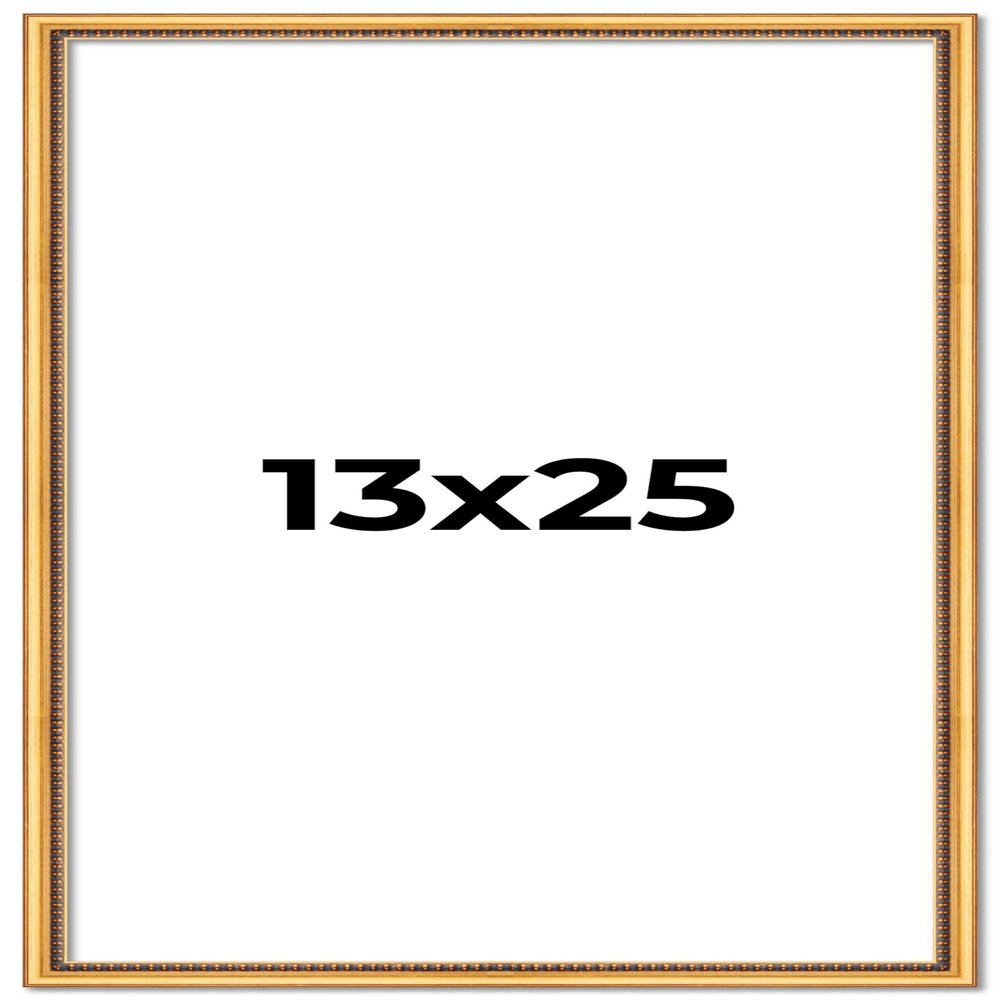 13x25 Frame Beaded Gold Solid Wood Picture Frame | 0.75 Inches Moulding Width | Liscio Oro Traditional Photo Frame | Complete with UV Acrylic Plexiglass, Foam Board Backing & Hanging Hardware