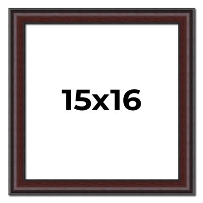15x16 Frame Brown Round Mahogany Solid Wood Picture Frame | 1.625 Inch Moulding Width | with UV Acrylic Plexiglass, Foam Board Backing & Hanging Hardware Included
