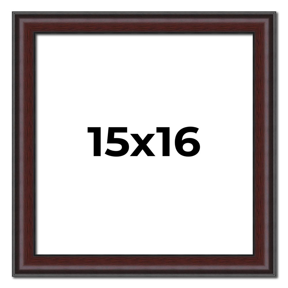 15x16 Frame Brown Round Mahogany Solid Wood Picture Frame | 1.625 Inch Moulding Width | with UV Acrylic Plexiglass, Foam Board Backing & Hanging Hardware Included