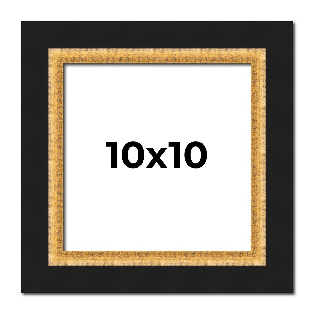 10x10 Frame Gold Solid Wood Picture Frame Width 2.25 Inches | Interior Frame Depth 0.5 Inches | Bridger Gold Traditional Photo Frame Complete with UV Acrylic, Foam Board Backing & Hanging Hardware