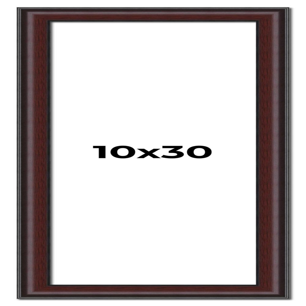 10x30 Frame Brown Round Mahogany Solid Wood Picture Frame | 1.625 Inch Moulding Width | with UV Acrylic Plexiglass, Foam Board Backing & Hanging Hardware Included
