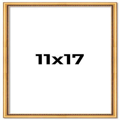11x17 Frame Beaded Gold Solid Wood Picture Frame | 0.75 Inches Moulding Width | Liscio Oro Traditional Photo Frame | Complete with UV Acrylic Plexiglass, Foam Board Backing & Hanging Hardware