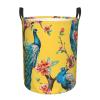 Beautiful Peacock Print Circular Protable Storage Bin,Basket For Laundry Hamper With Handles Bedroom Clothes view 1