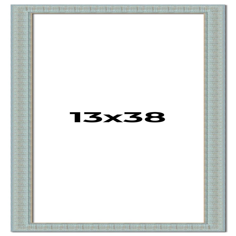13x38 Frame Blue Teal Distressed Solid Wood Picture Frame | 1.625 Inch Moulding Width | Sonoma Blue Frame Complete with UV Acrylic Plexiglass, Foam Board Backing & Hanging Hardware