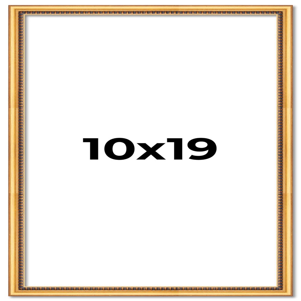 10x19 Frame Beaded Gold Solid Wood Picture Frame | 0.75 Inches Moulding Width | Liscio Oro Traditional Photo Frame | Complete with UV Acrylic Plexiglass, Foam Board Backing & Hanging Hardware