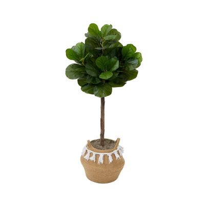 Nearly Natural 4ft. Artificial Fiddle Leaf Fig Tree with Handmade Jute & Cotton Basket with Tassels DIY KIT