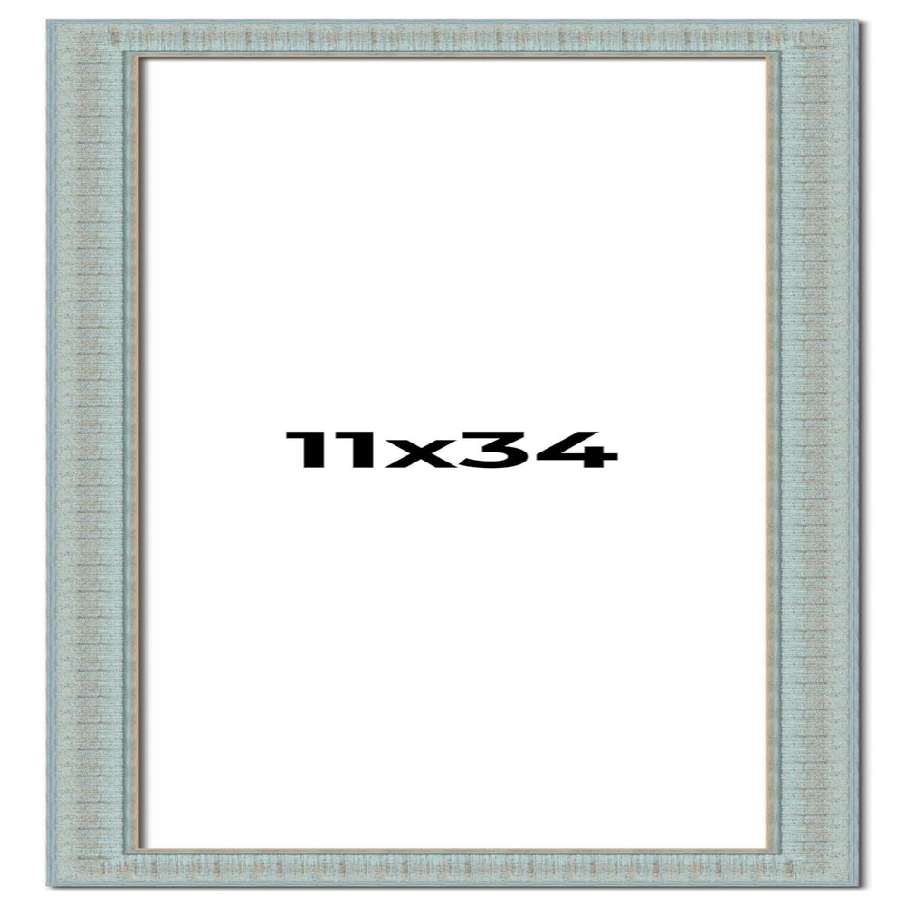 11x34 Frame Blue Teal Distressed Solid Wood Picture Frame | 1.625 Inch Moulding Width | Sonoma Blue Frame Complete with UV Acrylic Plexiglass, Foam Board Backing & Hanging Hardware