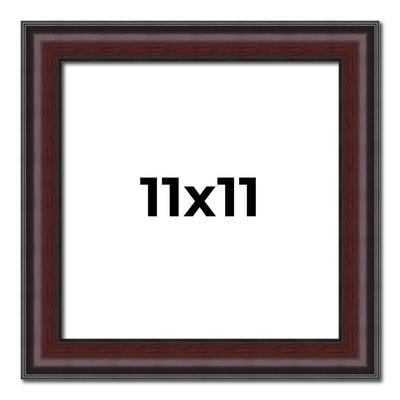 11x11 Frame Brown Round Mahogany Solid Wood Picture Frame | 1.625 Inch Moulding Width | with UV Acrylic Plexiglass, Foam Board Backing & Hanging Hardware Included